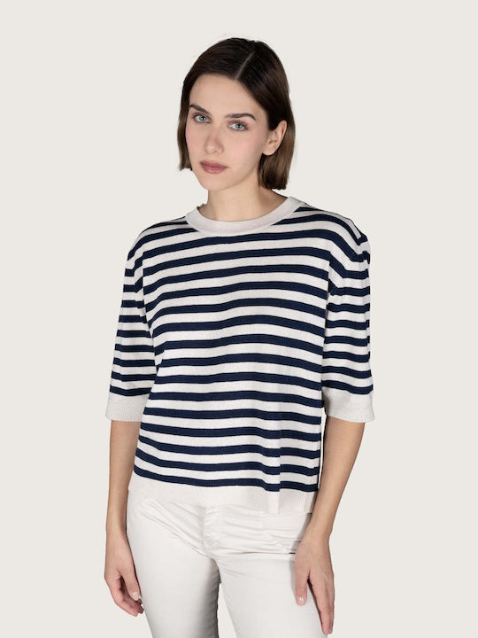 Indi & Cold Women's Pullover Cotton with 3/4 Sleeve Striped Blue