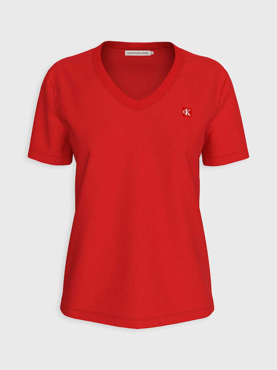 Calvin Klein Damen T-Shirt mit V-Ausschnitt Rot
