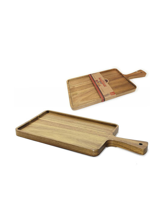 ArteLibre Wooden Rectangular Serving Tray with Handles in Brown Color 39x18x2cm 06511190 1pcs