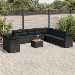 Outdoor Living Room Set with Pillows Black 12pcs