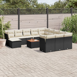 Outdoor Living Room Set with Pillows Συνθ Black 13pcs