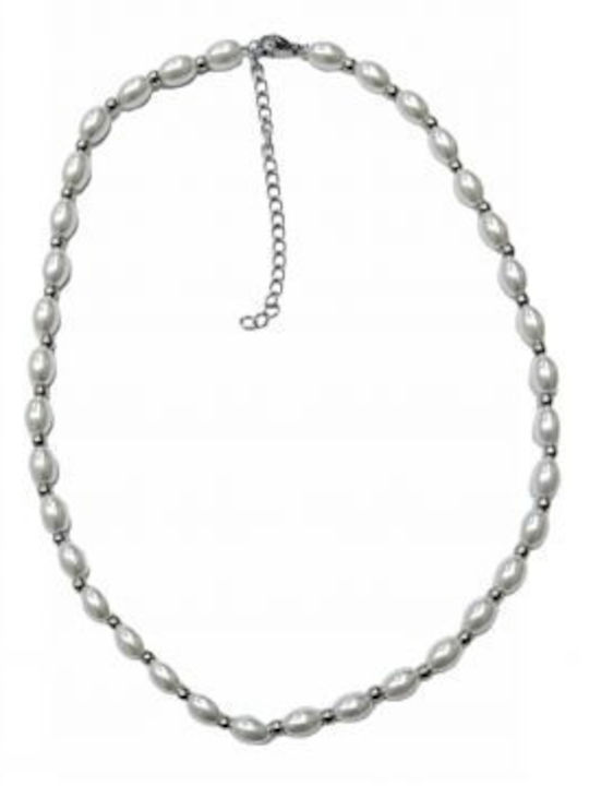 Kostibas 1013-708a6, Halskette, Stahl, mit Perle, Silber