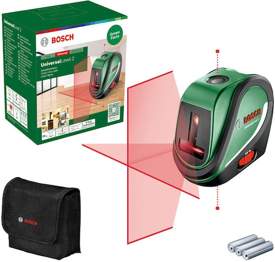Bosch Universal Level 2 Αυτορυθμιζόμενο Γραμμικό Αλφάδι Laser Κόκκινης Δέσμης 1.5V με Εύρος Εργασίας 10m