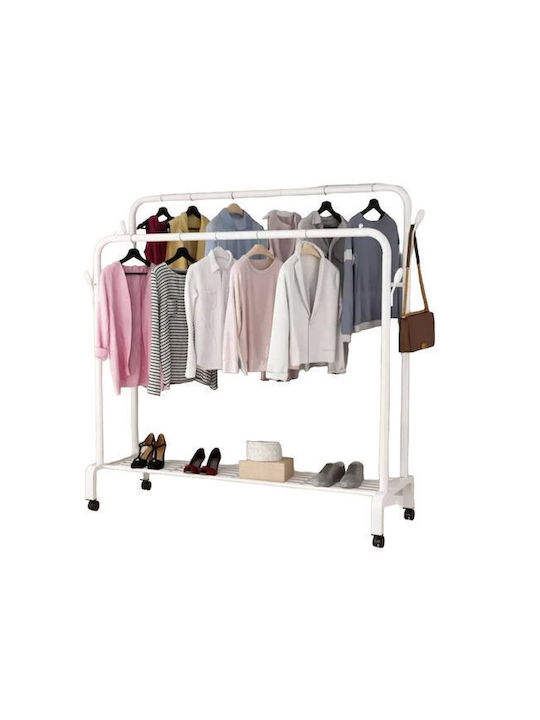 Wheeled Floor Garment Rack made of Metal White 110x57x150cm