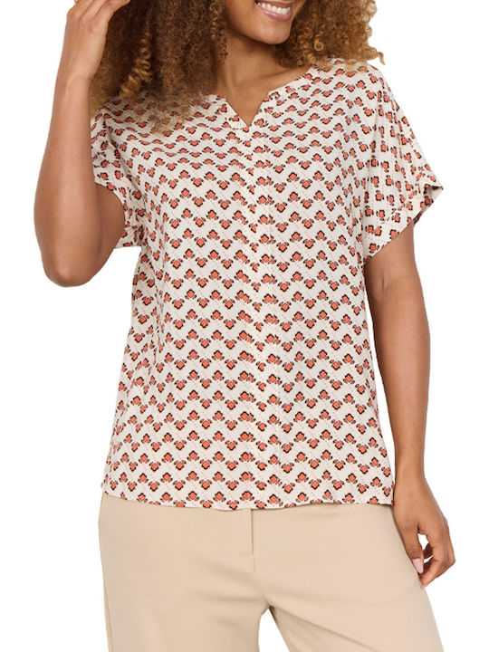 Soya Concept Women's Summer Blouse Short Sleeve with V Neckline Orange