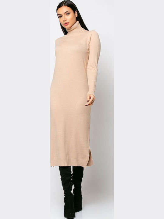 Rochie Midi Tricotată Bej