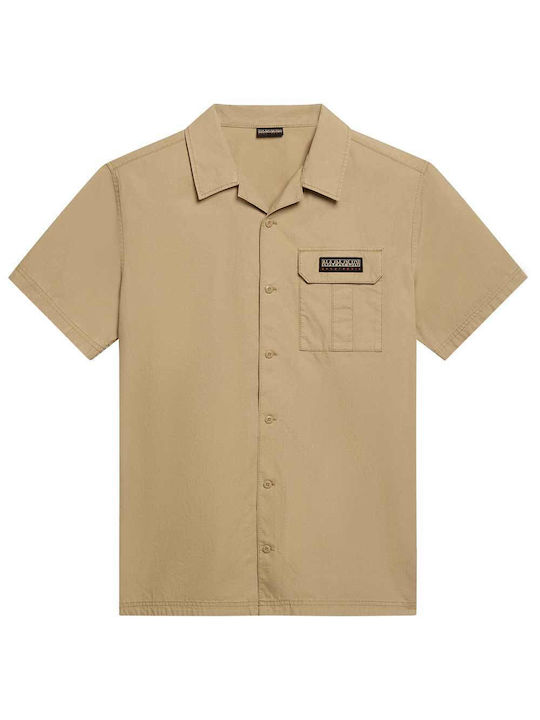 Napapijri Men's Shirt Short Sleeve Cotton Beige