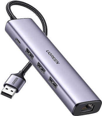 Ugreen USB 3.0 Hub 5 Porturi cu conexiune USB-A / Ethernet Gri