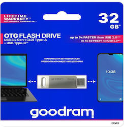 GoodRAM 32GB USB 3.2 Stick με σύνδεση USB-A & USB-C Γκρι