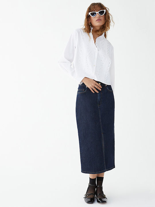 IBlues Denim High Waist Midi Skirt in Blue color