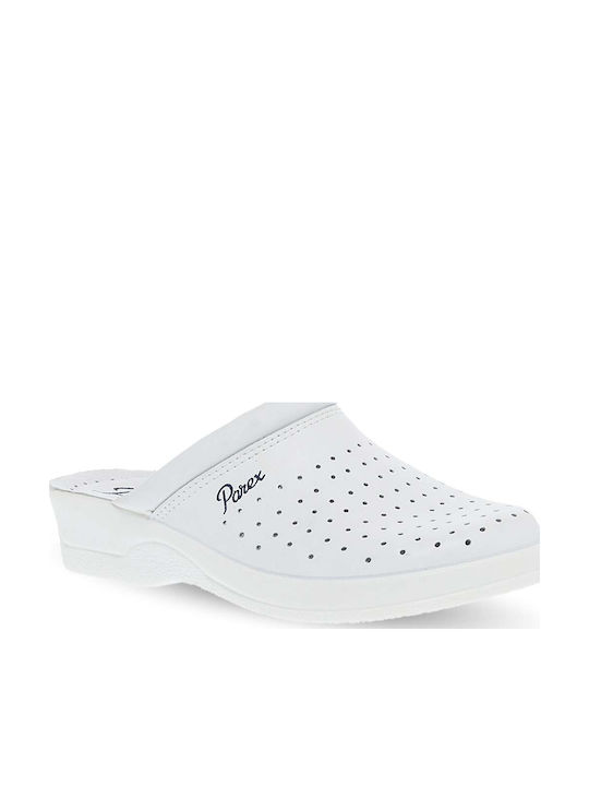 Parex Damen Leder Anatomisch Clogs Weiß