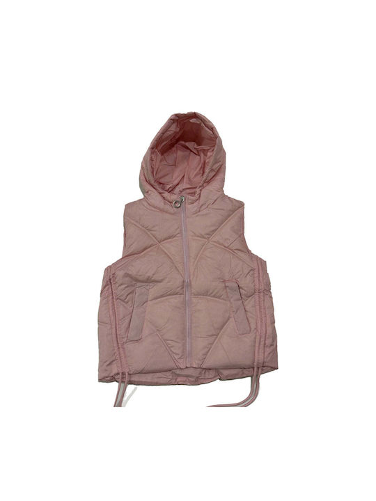 Ustyle Kids Casual Jacket Sleeveless with Hood Pink