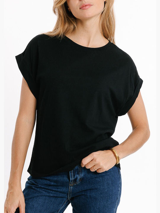 Cuca Women's Summer Blouse Short Sleeve Black