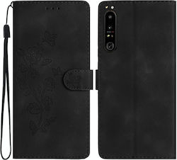 Flower Butterfly Embossing Pattern Wallet Leather / Silicone Durable Black (Xperia 10 IV)