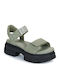 Ashton Leather Women's Flat Sandals in Khaki Color