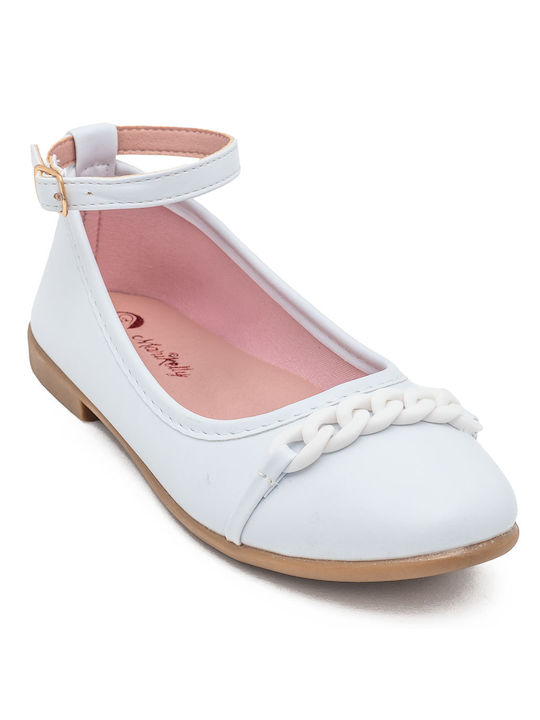 Kids Ballerinas with Adjustable Metal Clasp White