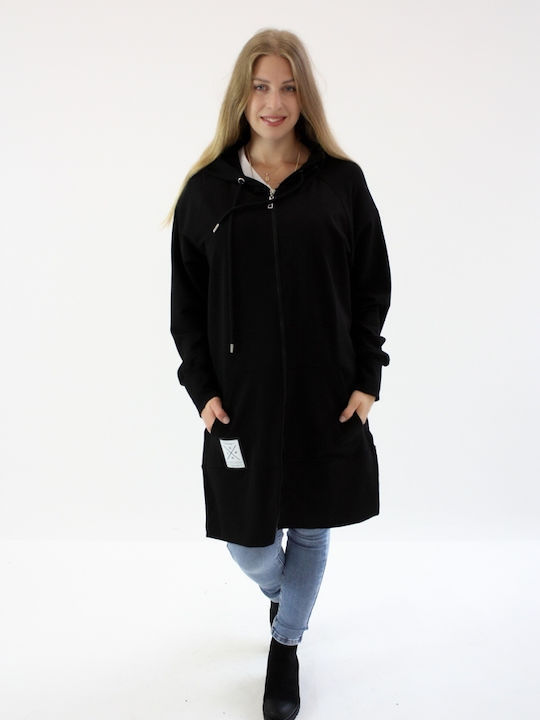 Brak Women's Long Lifestyle Jacket for Winter with Hood Black