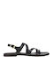 Leather Women's Flat Sandals in Black Color