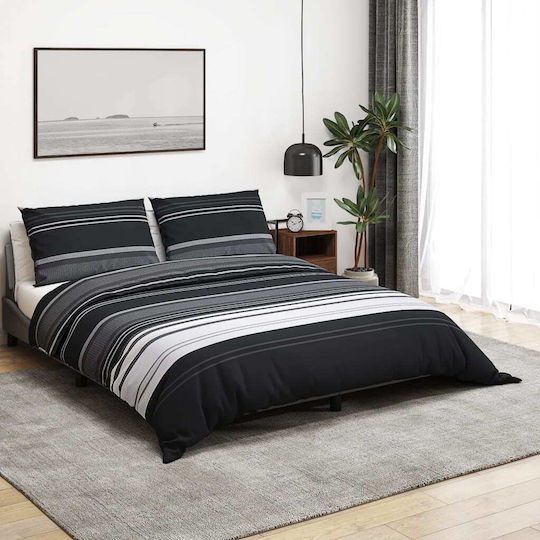 vidaXL Set Cotton Duvet Cover 140x200cm Single with Pillowcase Black