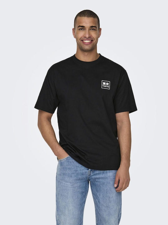 Only & Sons Ανδρικό T-shirt Κοντομάνικο Μαυρο
