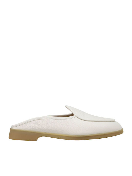 Flat Δερμάτινα Mules σε Λευκό Χρώμα