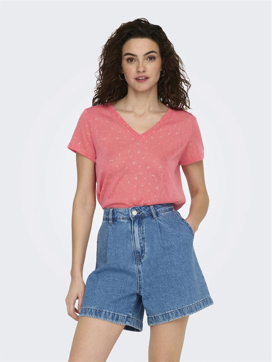 Only Damen T-shirt mit V-Ausschnitt Rosa