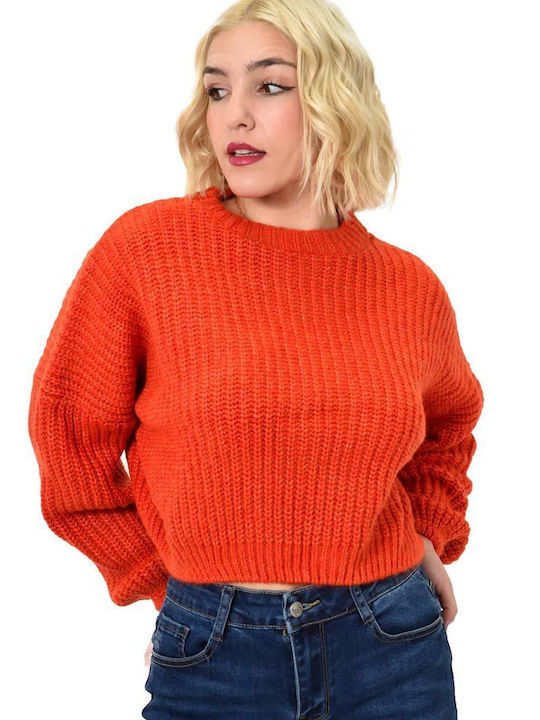 Potre Women's Long Sleeve Crop Sweater Turtleneck Orange