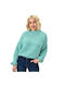 Potre Damen Langarm Crop Pullover Rollkragen Türkis