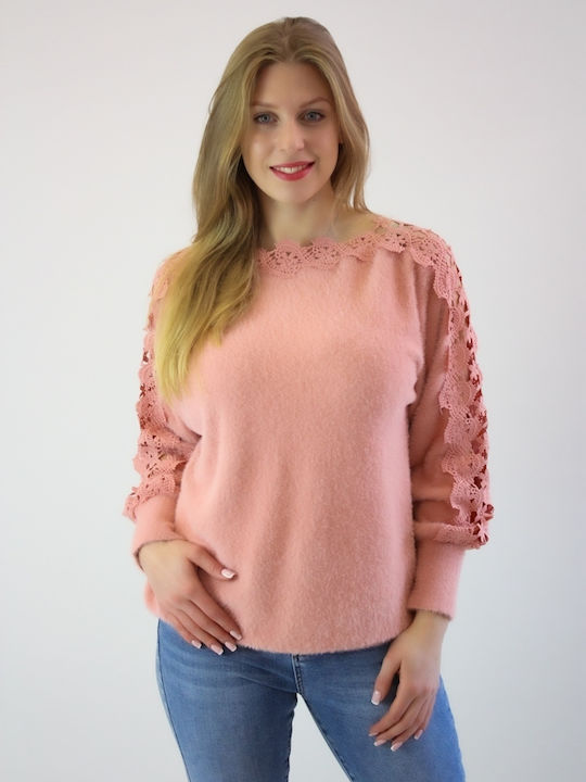 Brak Women's Long Sleeve Sweater Polka Dot Pink