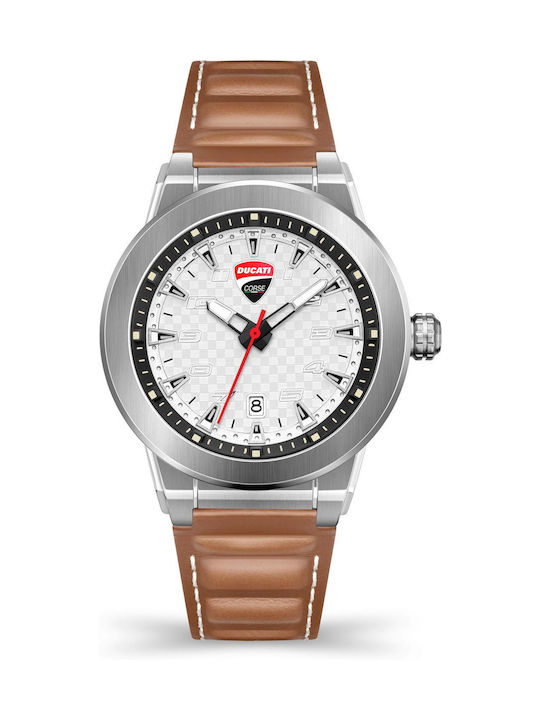 Ducati Watch Battery with White Leather Strap