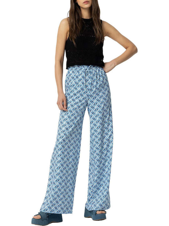 Tiffosi Γυναικεία Ψηλόμεση Υφασμάτινη Παντελόνα με Λάστιχο Γαλάζια