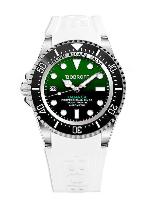 Bobroff Ανδρικό Ρολόι 44mm Μπαταρίας με Λευκό / Λευκό Καουτσούκ Λουράκι