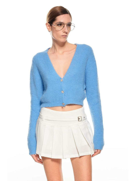 Lumina Short Women's Knitted Cardigan with Buttons Blue