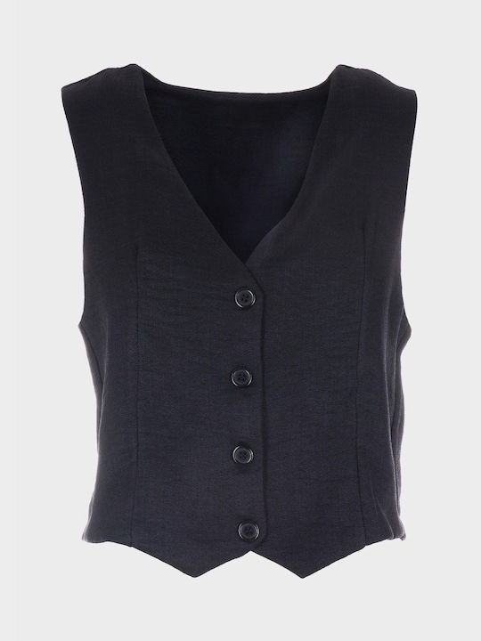 G Secret Women's Vest with Buttons Black