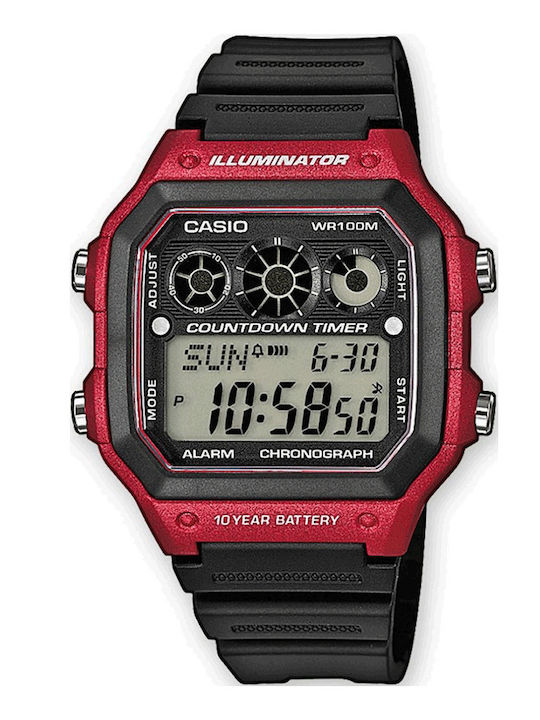 Casio Дигитален Мъжки Часовник На Батерия С Чер...