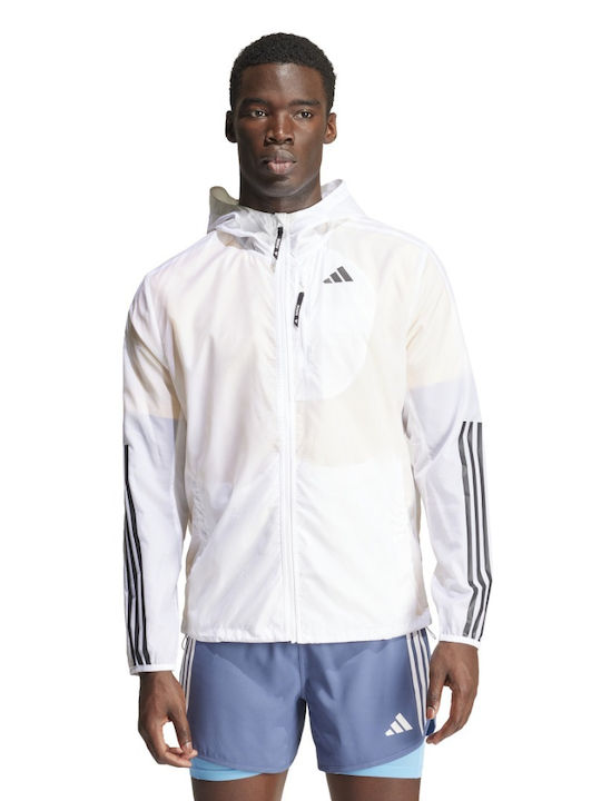Adidas Αθλητικό Ανδρικό Μπουφάν Αντιανεμικό Λευκό