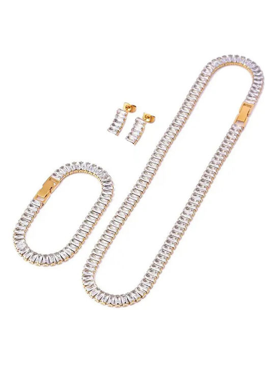 Bode Steel Set Bracelet , Necklace & Earrings with Stones