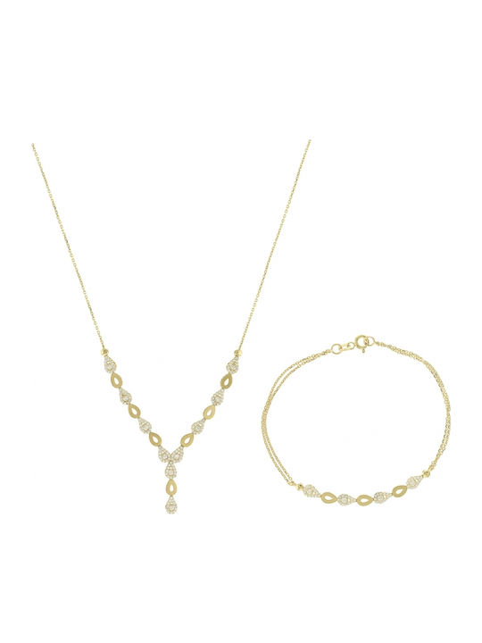Polytimo - Set of Necklace and Bracelet in 14K Gold with Zirconia Art-set-133 Polytimo - Set of Necklace and Bracelet in 14K Gold with Zirconia Art-set-133