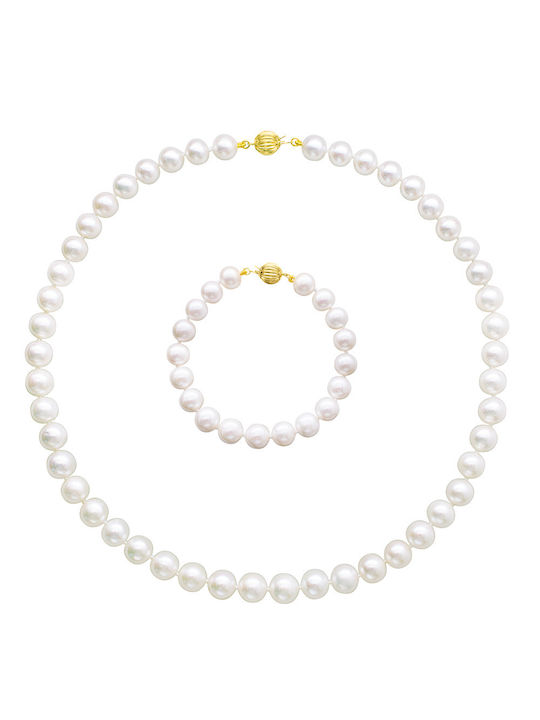 Margaritari Gold Set Necklace , Bracelet & Earrings with Pearls 14K