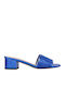 Leder Mules mit Chunky Niedrig Absatz in Blau Farbe