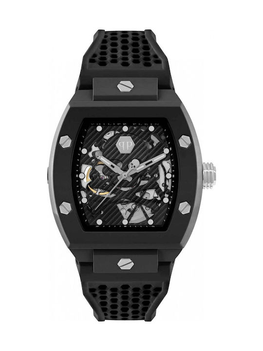 Philipp Plein The Skeleton Мъжки Часовник 44mm Автоматичен с Черен / Черен Каучуков Каишка