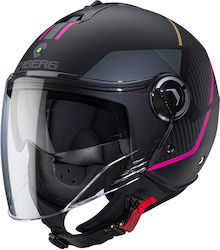 Caberg Riviera V4 Jet Helmet ECE 22.06 1150gr Μαύρο Ματ / Φούξια / Ανθρακί