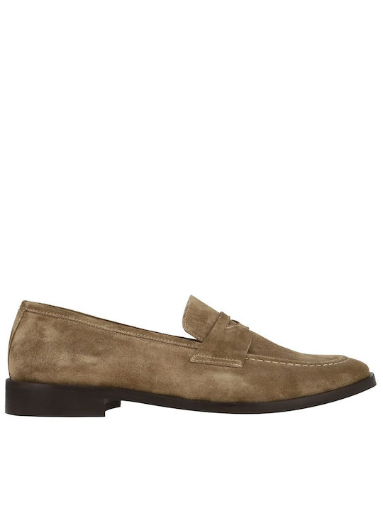 Καλογήρου Suede Ανδρικά Loafers σε Καφέ Χρώμα