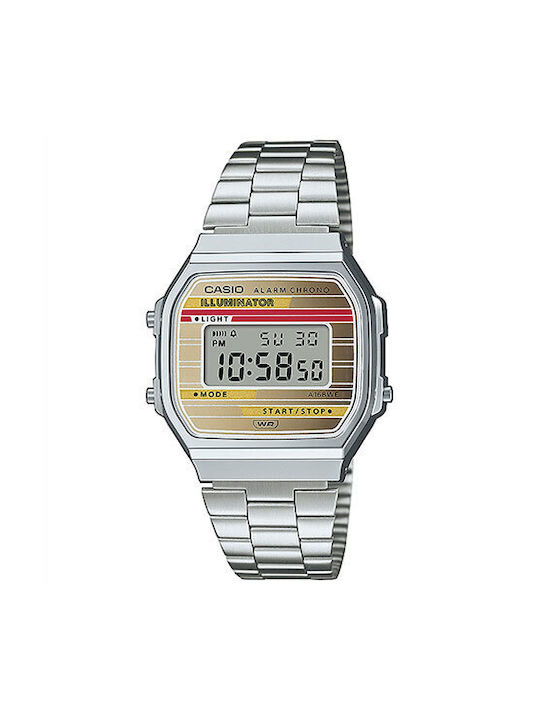 Casio Digital Watch Chronograph Battery with Silver / Silver Metal Bracelet