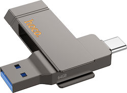 Hoco 64GB USB 2.0 Stick με σύνδεση USB-A & USB-C Μαύρο