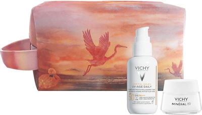 Vichy Hautpflegeset für Feuchtigkeitsspendend mit Kulturtasche , Sonnenschutzmittel & Gesichtscreme 40ml