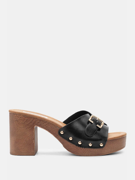 Luigi Heel Mules Black