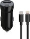 Maxlife Încărcător Auto 20W Cu Porturi 1xUSB-A 1xType-C Cu Cablu Lightning Culoare Neagră
