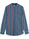 Stand Up Collar Dobby Stripe Women's Striped Long Sleeve Shirt