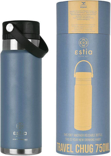 Estia Travel Chug Save the Aegean Bottle Thermos Stainless Steel 750ml Estia Travel Chug Save Aegean Denim Blue with Loop